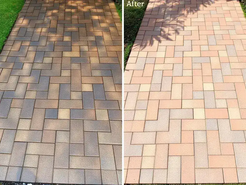 Before and after pavers & driveway cleaning by Curt's Pressure Cleaning in South Florida